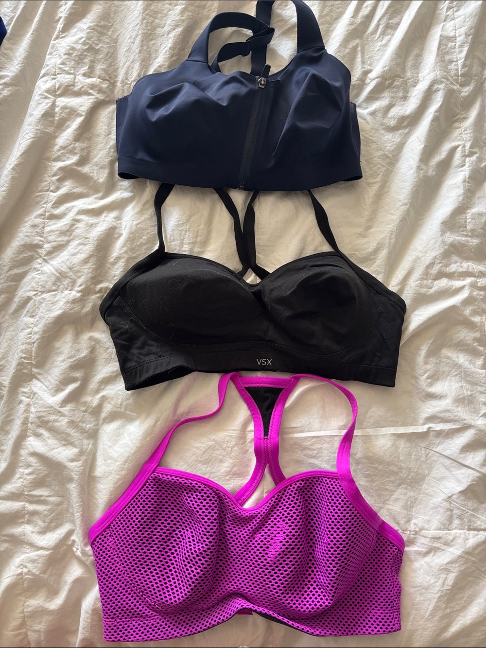 Victoria's Secret Sports Bras in Black, Navy and Magenta
